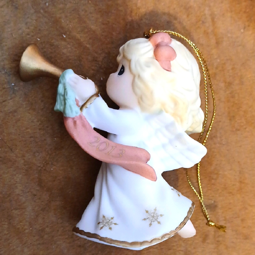 Angel Ornament with Trumpet and Pink Ribbon by Precious Moments